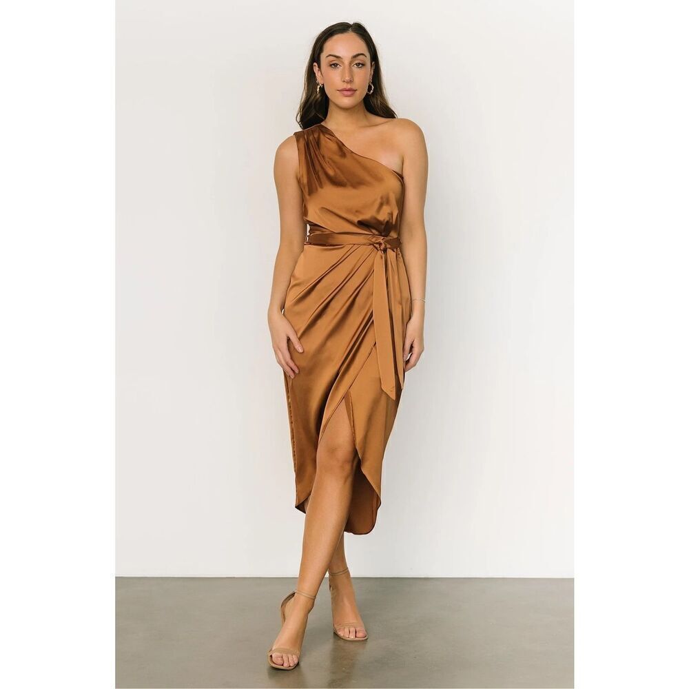 NWOT Celia One Shoulder Bronze Midi Dress by BalticBorn Medium